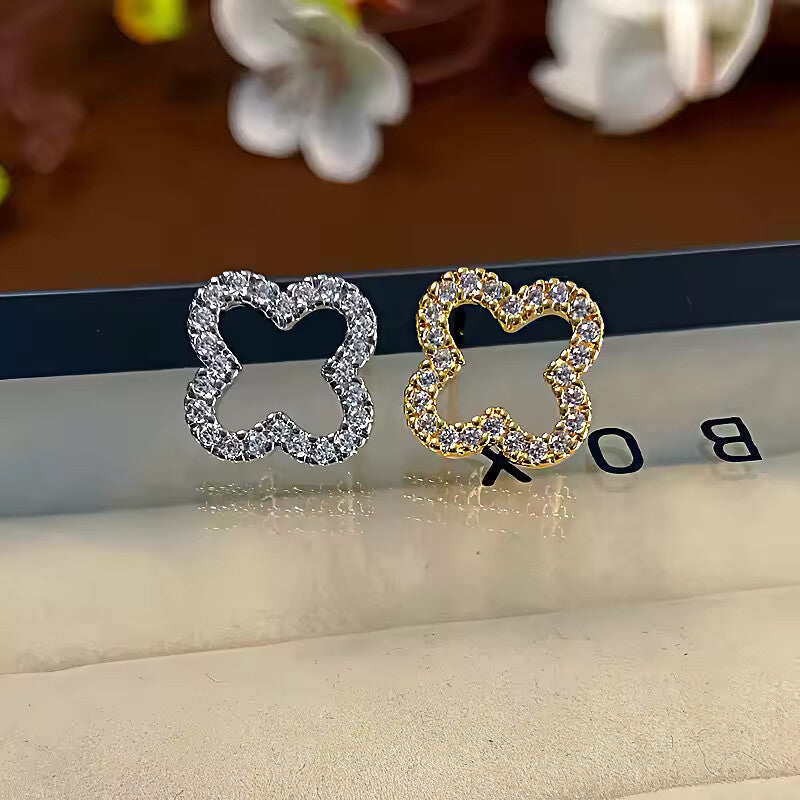 New Fashion Leaf Hollow Zircon Stud Earrings