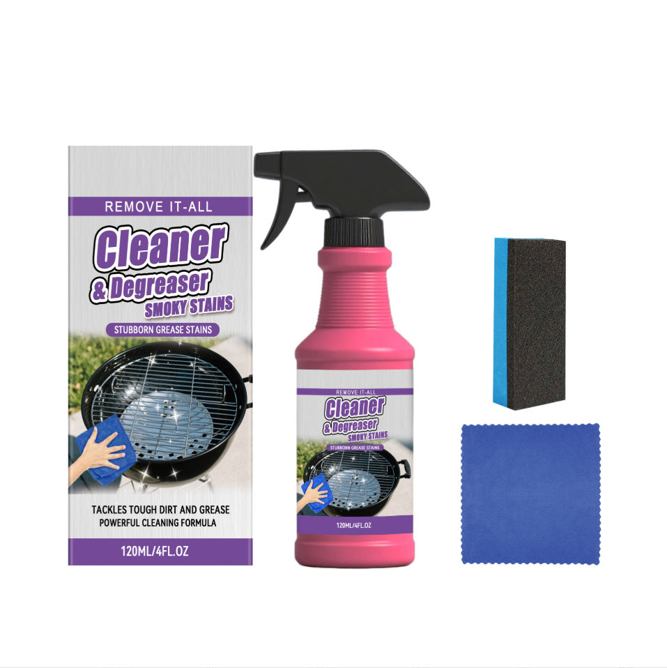 Place an order and receive a free sponge and cleaning cloth—Fast-Acting Heavy-Duty Grill Degreaser Spray