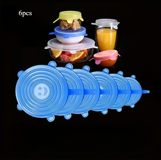 LIMITED-TIME 50% OFF!  Silicone Food Storage Lids (6-Pack) – Reusable, Airtight Seal, BPA-Free, Dishwasher Safe