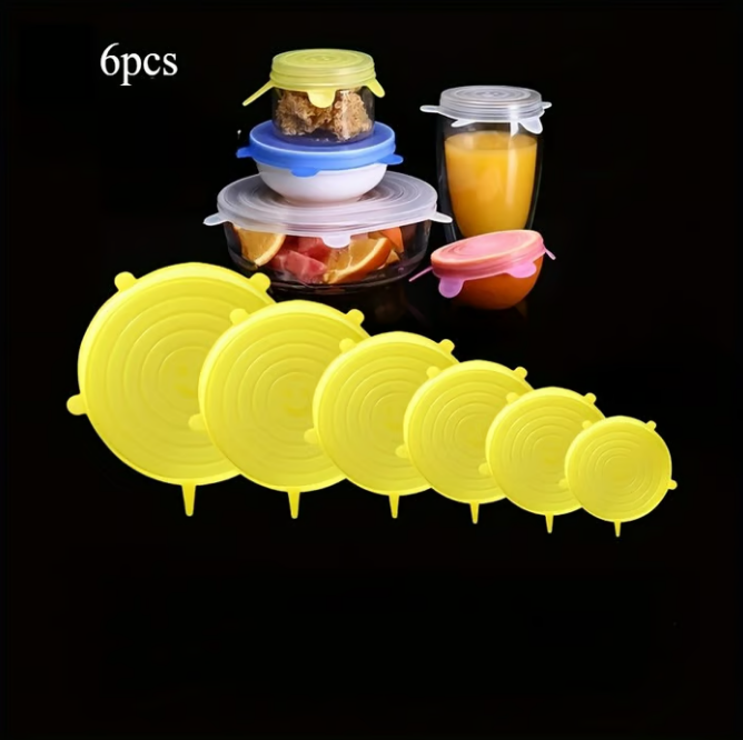 LIMITED-TIME 50% OFF!  Silicone Food Storage Lids (6-Pack) – Reusable, Airtight Seal, BPA-Free, Dishwasher Safe