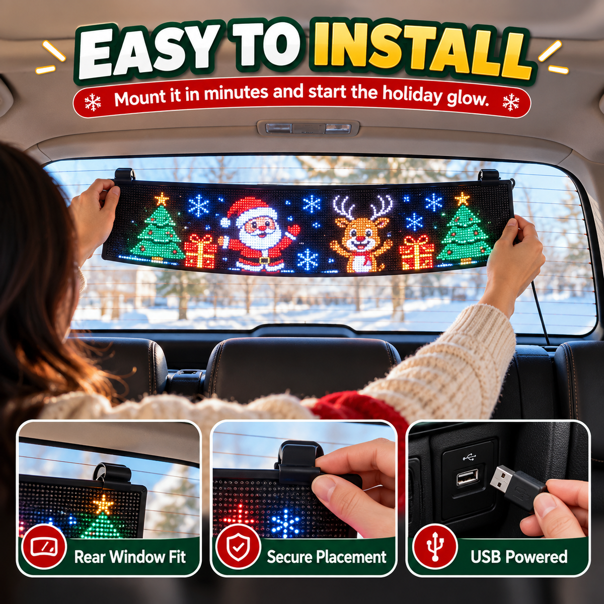 Animated LED Car Display — USB‑C Powered