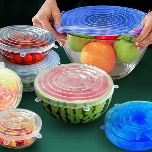 LIMITED-TIME 50% OFF!  Silicone Food Storage Lids (6-Pack) – Reusable, Airtight Seal, BPA-Free, Dishwasher Safe