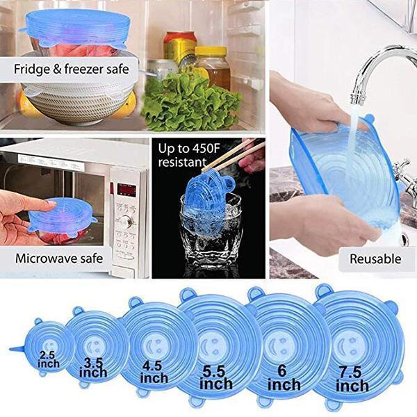 LIMITED-TIME 50% OFF!  Silicone Food Storage Lids (6-Pack) – Reusable, Airtight Seal, BPA-Free, Dishwasher Safe